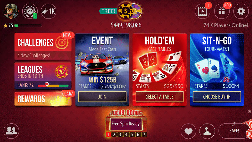 Zynga poker basically pushes Texas Hold'em poker